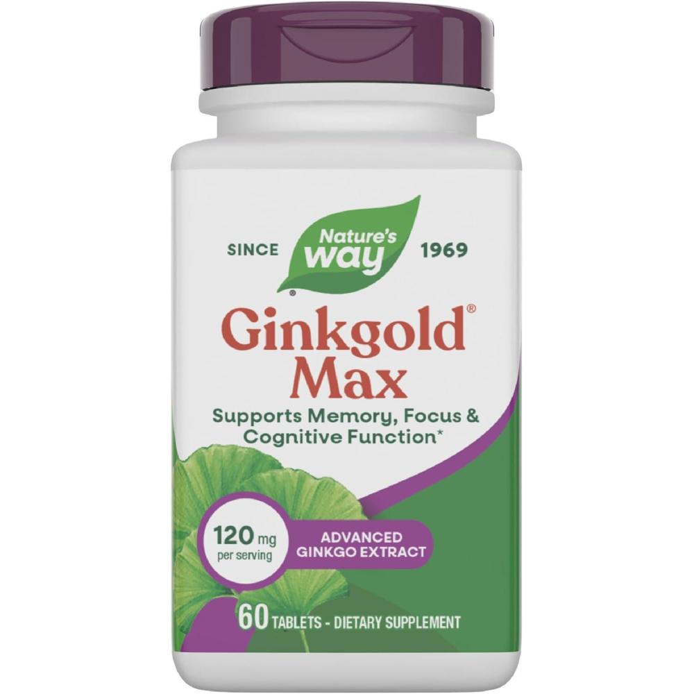 image:imageNatures Way Ginkgold Max Advanced Ginkgo Extract Supports Concentration Cognitive Function Memory and Focus GlutenFree Vegan 60 Vegan Tablets Packaging May Vary60 Count Pack of 1