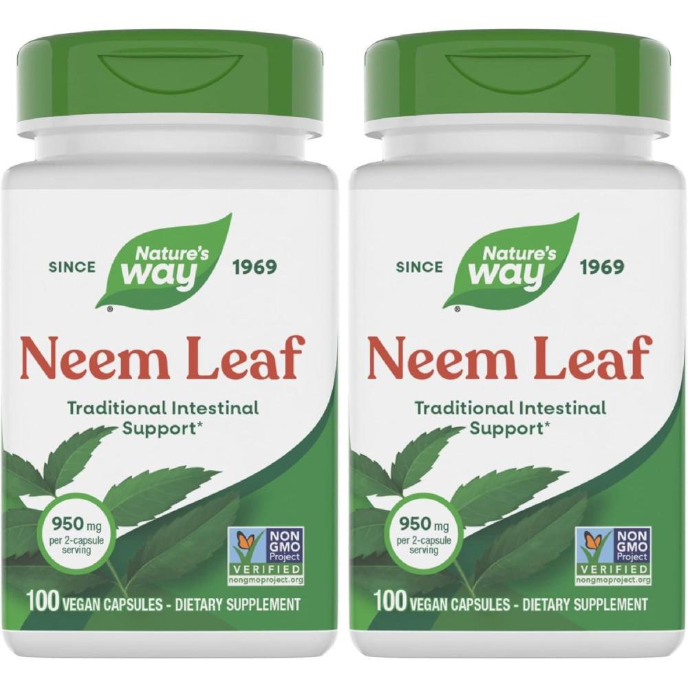 image:imageNatures Way Neem Leaf Capsules Traditional Intestinal Support Used in Ayurveda 950 mg per 2Capsule Serving NonGMO Project Verified Vegan 100 Count Packaging May Vary100 Count Pack of 2