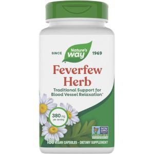Nature’s Way Feverfew Herb, Traditional Support for Blood Vessel Relaxation*, 380 mg per Serving, Non-GMO Project Verified, 180 Vegan Feverfew Capsules (Packaging May Vary)(180 Count (Pack of 1))