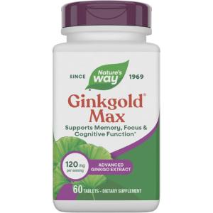 Nature’s Way Ginkgold Max Advanced Ginkgo Extract, Supports Concentration, Cognitive Function*, Memory and Focus*, Gluten-Free, Vegan, 60 Vegan Tablets (Packaging May Vary)(60 Count (Pack of 1))