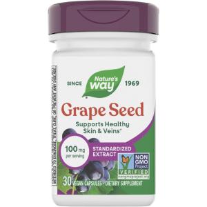 Nature’s Way Grape Seed Standardized Extract, Supports Healthy Skin and Veins*, Antioxidant Support*, Non-GMO Project Verified, 30 Vegan Capsules (Packaging May Vary)
