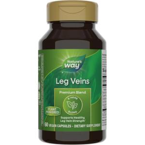 Nature’s Way Leg Veins, Supports Healthy Leg Vein Strength*, 6-Herb Blend, Horse Chestnut Extract and Dandelion Supplement, Gluten Free, 60 Vegan Capsules (Packaging May Vary)