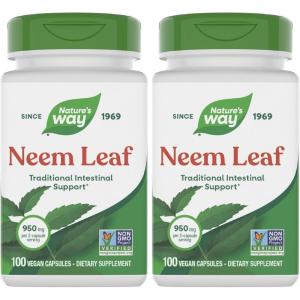 Nature’s Way Neem Leaf Capsules, Traditional Intestinal Support*, Used in Ayurveda, 950 mg per 2-Capsule Serving, Non-GMO Project Verified, Vegan, 100 Count (Packaging May Vary)(100 Count (Pack of 2))