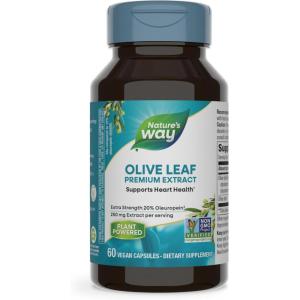 Nature’s Way Olive Leaf, Premium Extract, Supports Heart Health*, 20% Oleuropein, 250 mg per serving, Non-GMO Project Verified, 60 Vegan Capsules (Packaging May Vary)