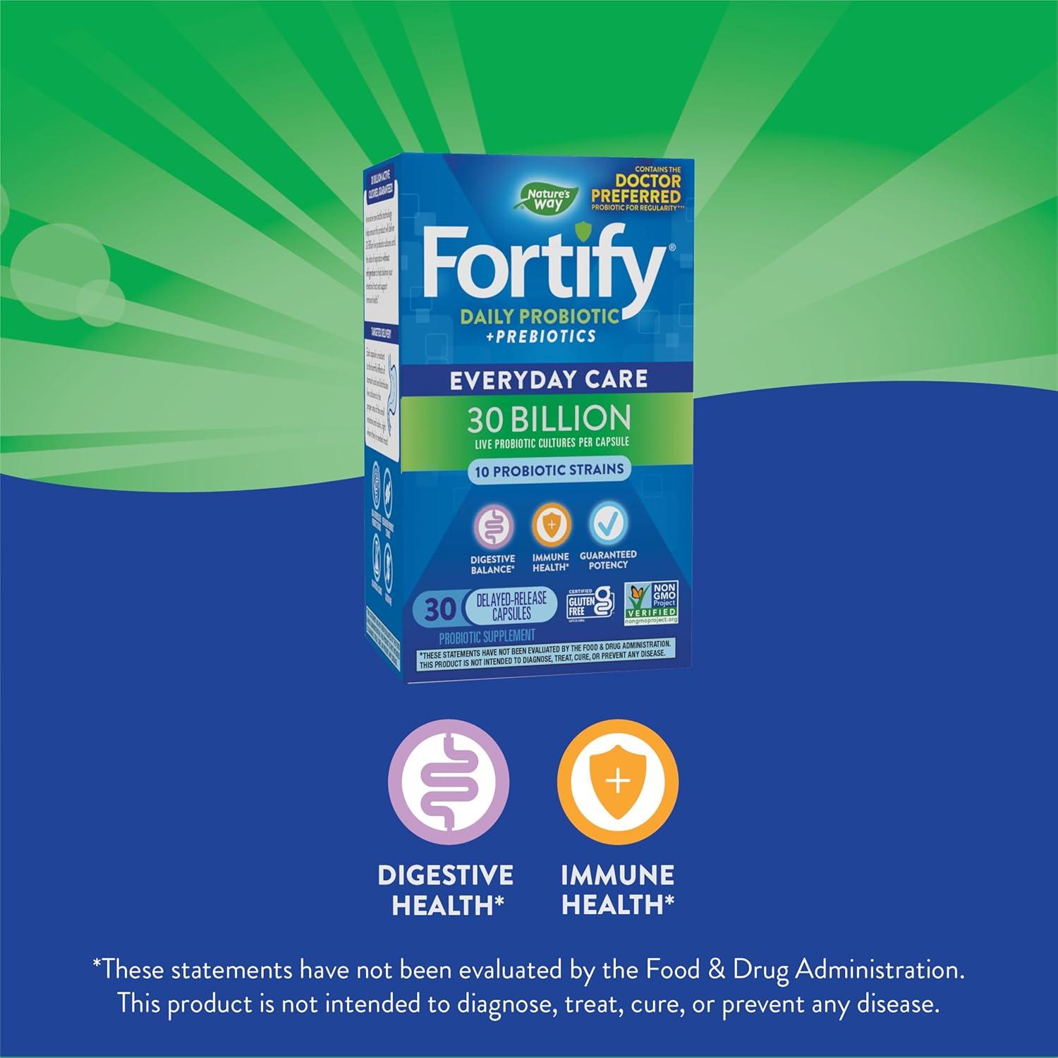 image:imageNatures Way Fortify Daily Probiotic 30 Billion Live Cultures 11 Strains Prebiotics 30 Capsules30 Count Pack of 2