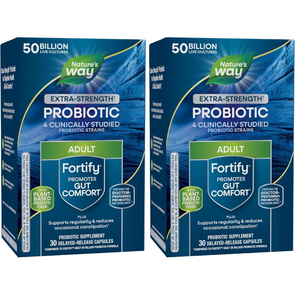 image:imageNatures Way Extra Strength1 Fortify Probiotic Probiotics for Digestive Health Prebiotics 50 Billion Live Cultures Digestive amp Immune Health Support 30 Capsules30 Count Pack of 2