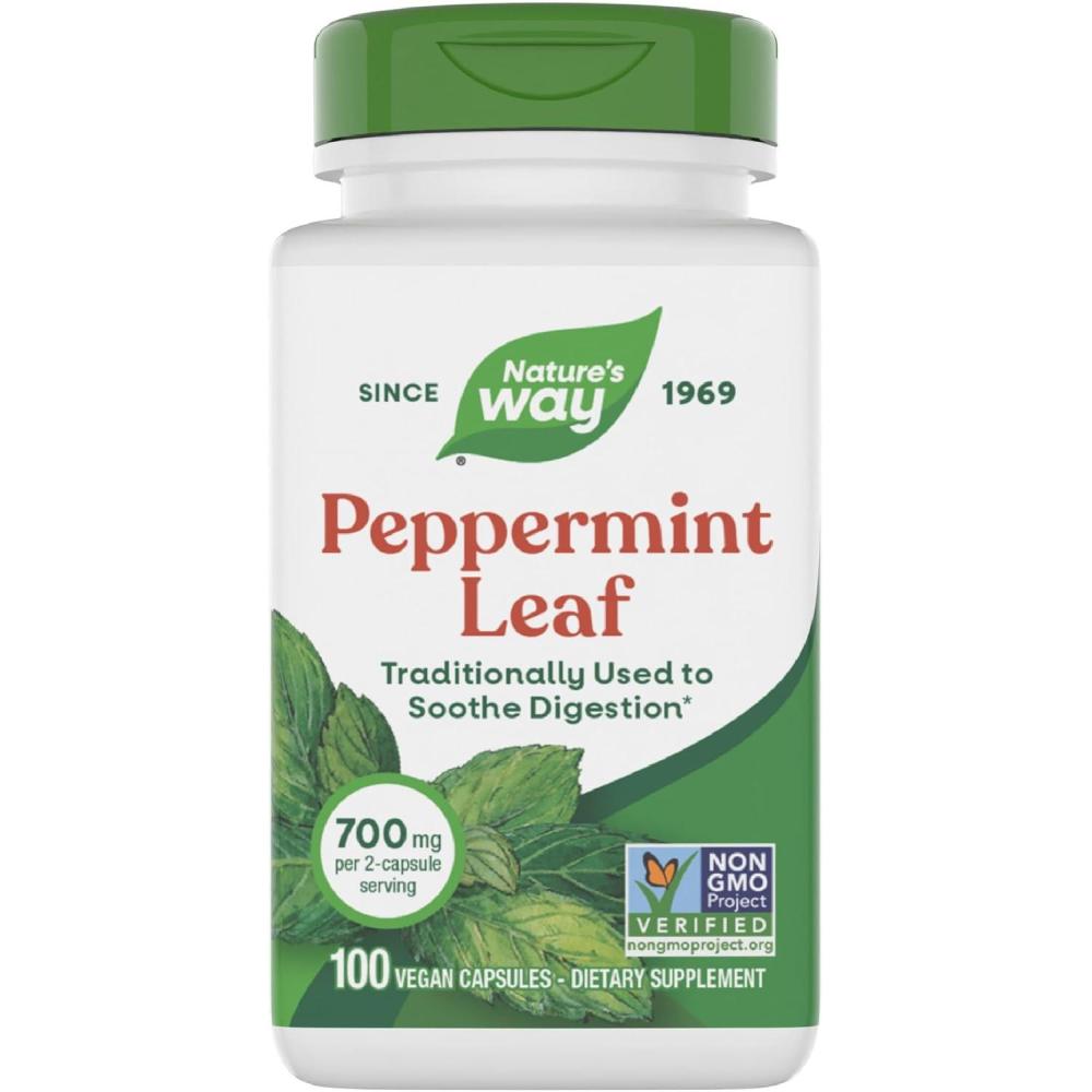 image:imageNatures Way Peppermint Leaf Traditionally Used to Soothe Digestion 700 mg per 2Capsule Serving Peppermint Supplement NonGMO Project Verified 100 Vegan Capsules Packaging May Vary100 Count Pack of 1