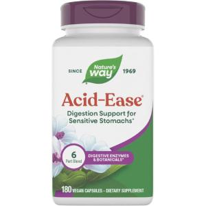 Nature’s Way Acid Ease, Digestive Support Supplement for Sensitive Stomachs*, Marshmallow Root Extract, Slippery Elm Bark, Digestive Enzymes, 180 Vegan Capsules