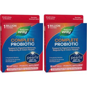 Nature’s Way Complete Probiotic Pearls, Supports Digestive Balance*, 1 Billion Live Cultures, Supplement for Men and Women, No Refrigeration Required, 30 softgels(30 Count (Pack of 2))