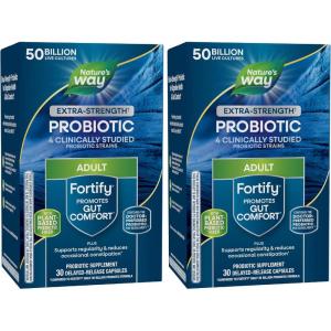 Nature’s Way Extra Strength(1) Fortify Probiotic, Probiotics for Digestive Health, Prebiotics, 50 Billion Live Cultures, Digestive & Immune Health Support*, 30 Capsules(30 Count (Pack of 2))
