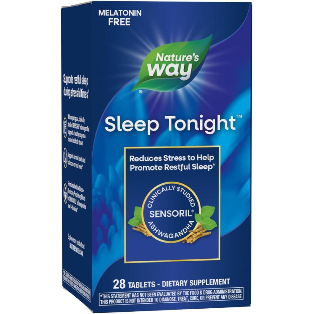 image:imageNatures Way Sleep Tonight StressReducing Formula to Promote Restful Nights Melatonin Free Sleep Support with Ashwagandha and LTheanine Vegan 28 Tablets Packaging May Vary