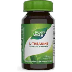 Nature’s Way L-Theanine, Stress Support*, Promotes Relaxation*, 200 mg per 2-Capsule Serving, Vegan, 60 Capsules (Packaging May Vary)