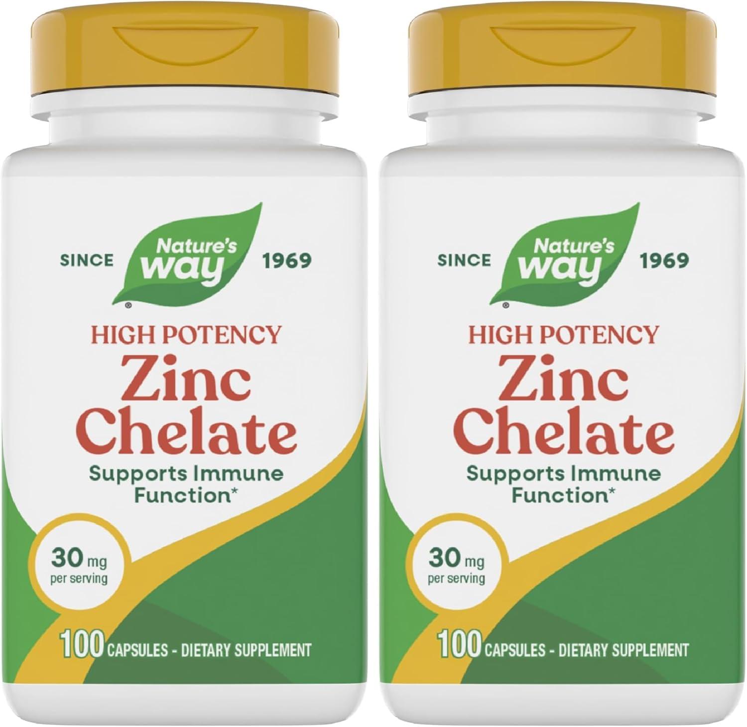 image:imageNatures Way Zinc Chelate Zinc Supplements Supports Immune Function 30 mg per Serving 100 Capsules Packaging May VaryUnflavored