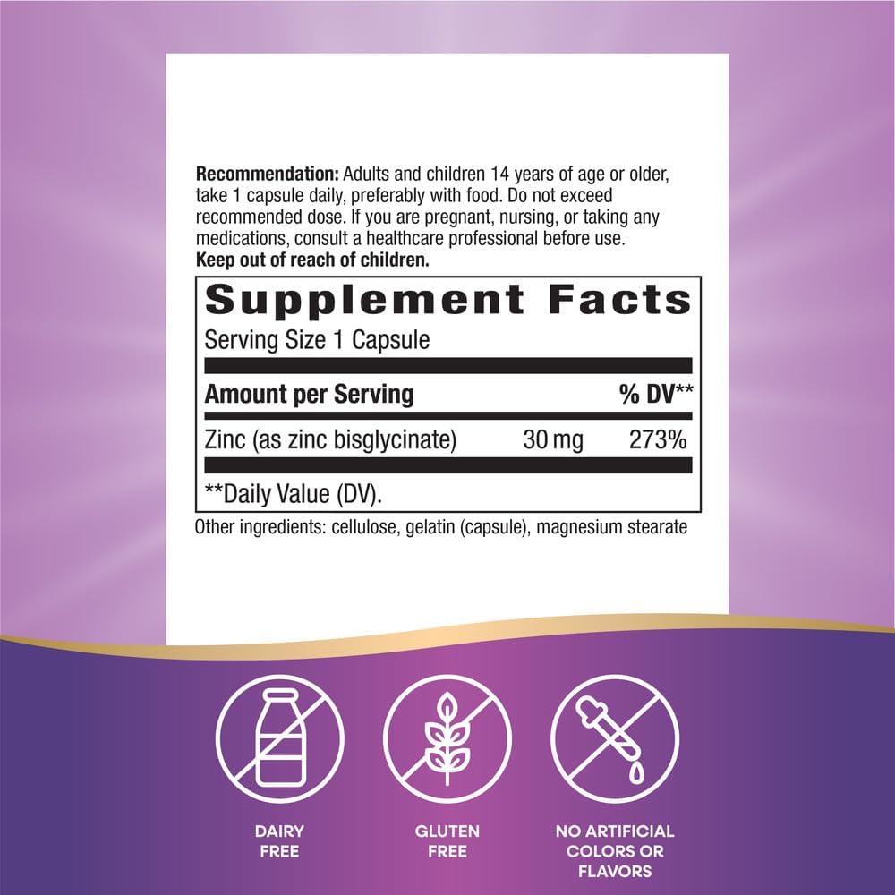 image:imageNatures Way Zinc Chelate Zinc Supplements Supports Immune Function 30 mg per Serving 100 Capsules Packaging May VaryUnflavored