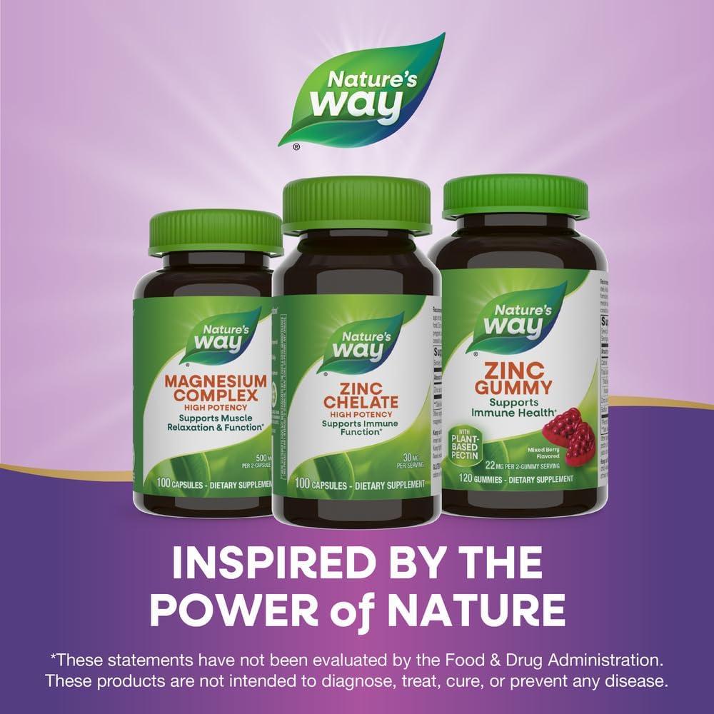 image:imageNatures Way Zinc Chelate Zinc Supplements Supports Immune Function 30 mg per Serving 100 Capsules Packaging May VaryUnflavored
