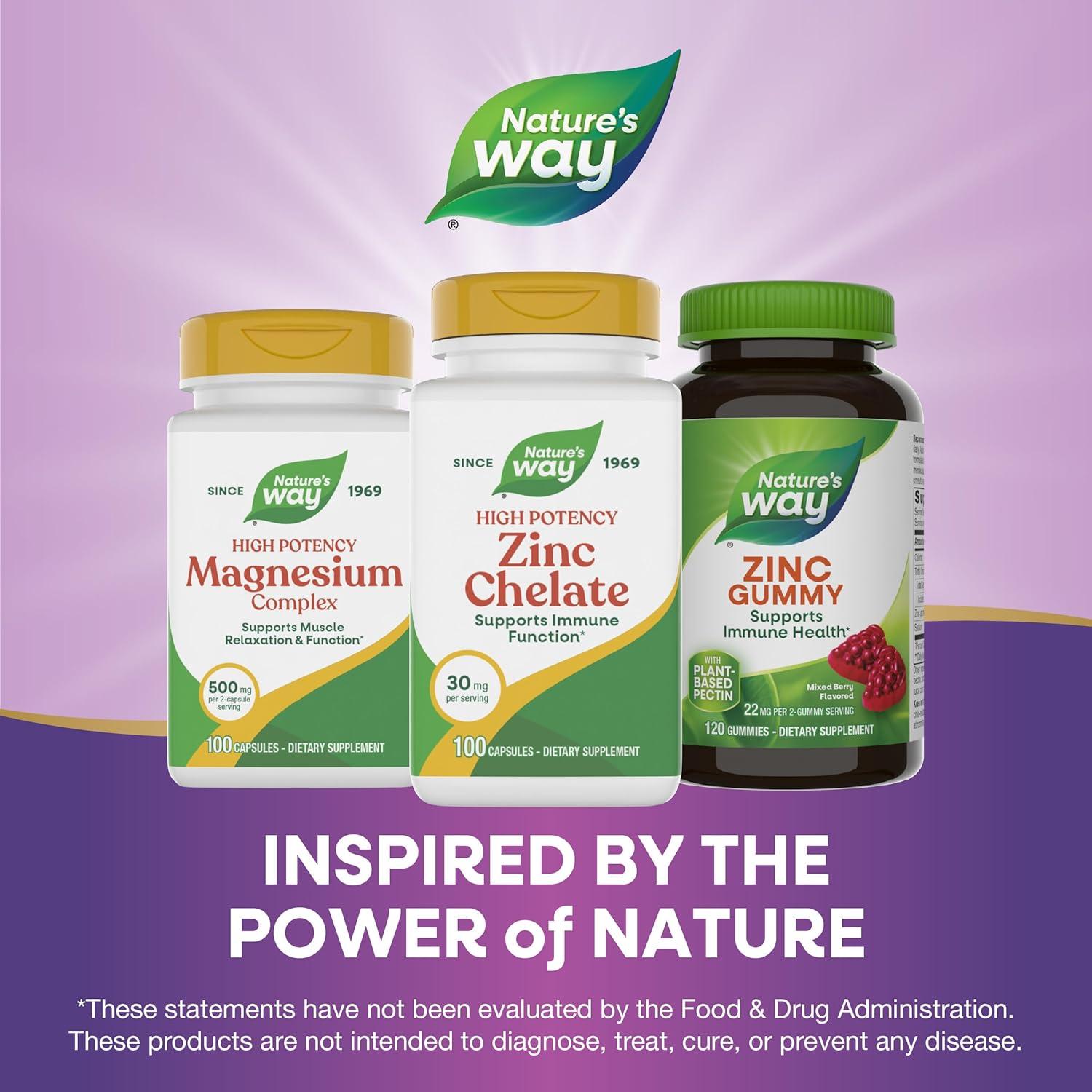 image:imageNatures Way Zinc Chelate Zinc Supplements Supports Immune Function 30 mg per Serving 100 Capsules Packaging May VaryUnflavored