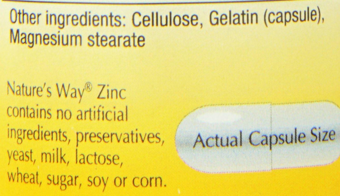 image:imageNatures Way Zinc Chelate Zinc Supplements Supports Immune Function 30 mg per Serving 100 Capsules Packaging May VaryUnflavored