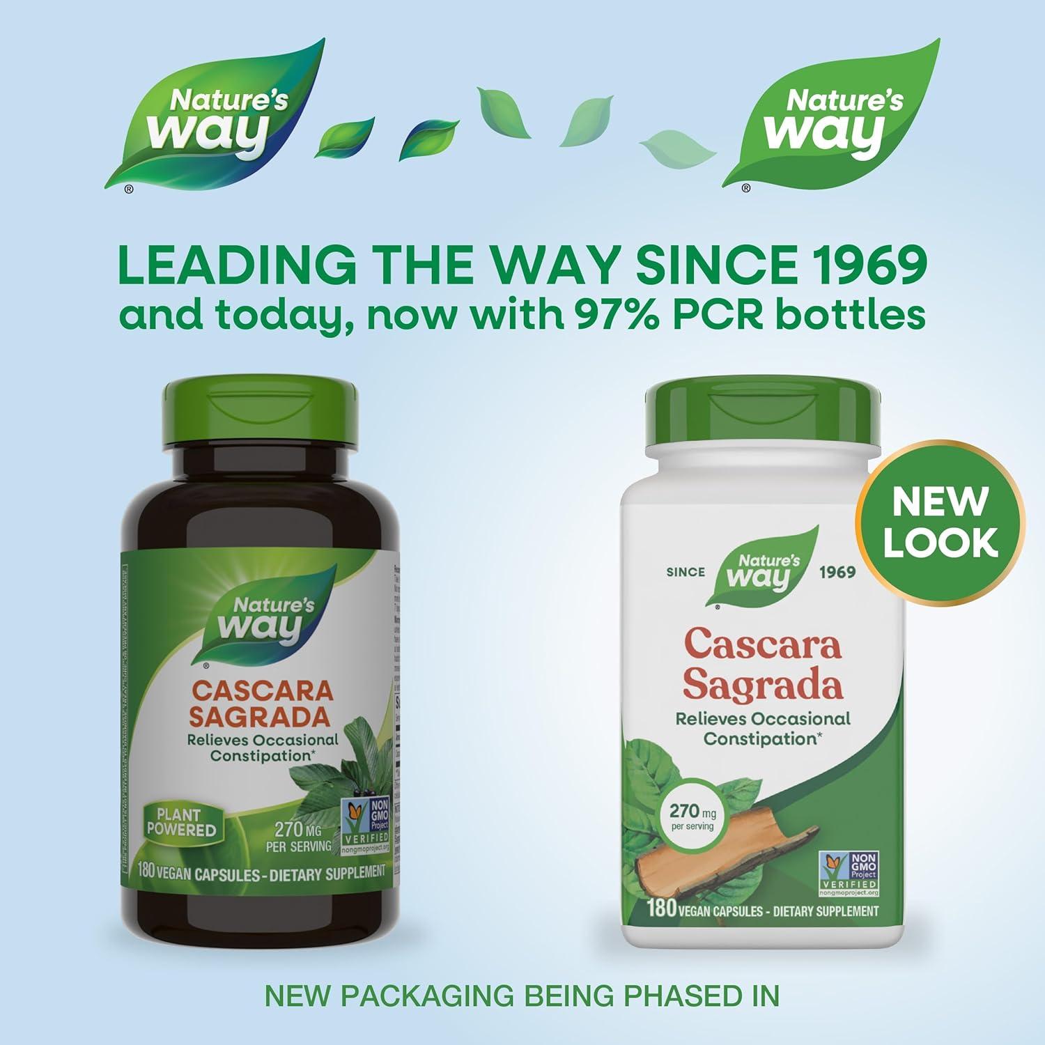 image:imageNatures Way Cascara Sagrada Bark Occasional Constipation Relief For Adults and Kids Ages 12 Supports Regularity NonGMO Project Verified 270 mg per Serving 180 Capsules Packaging May VaryUnflavored
