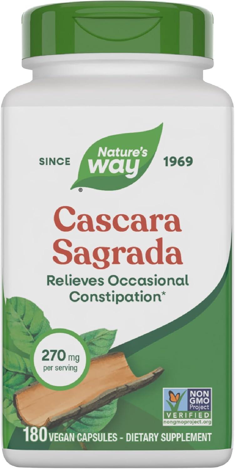 image:imageNatures Way Cascara Sagrada Bark Occasional Constipation Relief For Adults and Kids Ages 12 Supports Regularity NonGMO Project Verified 270 mg per Serving 180 Capsules Packaging May VaryUnflavored