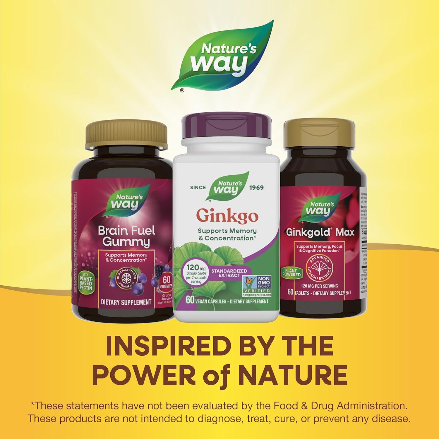 image:imageNatures Way Ginkgo Premium Extract Supports Memory amp Concentration 120 mg Ginkgo Biloba Extract per 2Capsule Serving with Gotu Kola Vegan No Gluten 60 Capsules Packaging May Vary