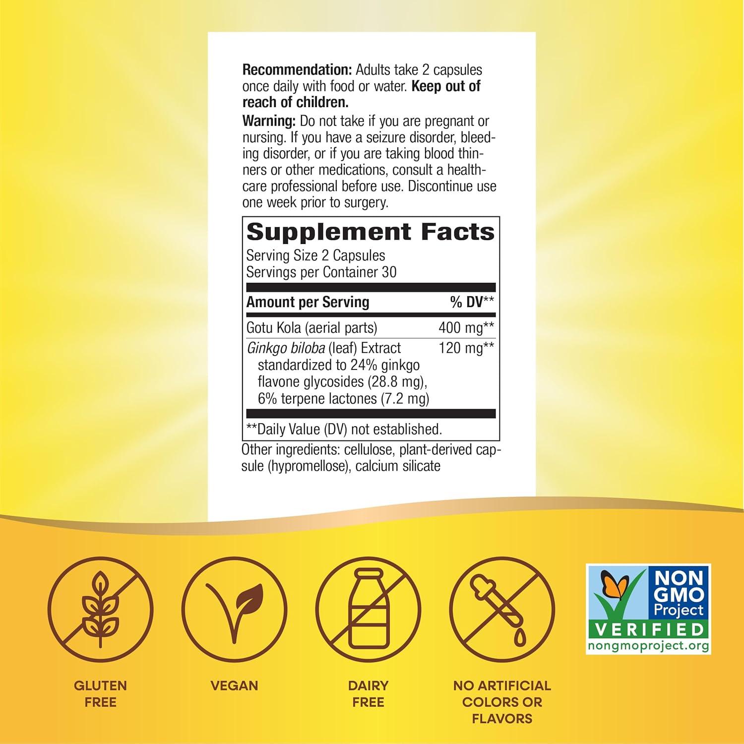 image:imageNatures Way Ginkgo Premium Extract Supports Memory amp Concentration 120 mg Ginkgo Biloba Extract per 2Capsule Serving with Gotu Kola Vegan No Gluten 60 Capsules Packaging May Vary
