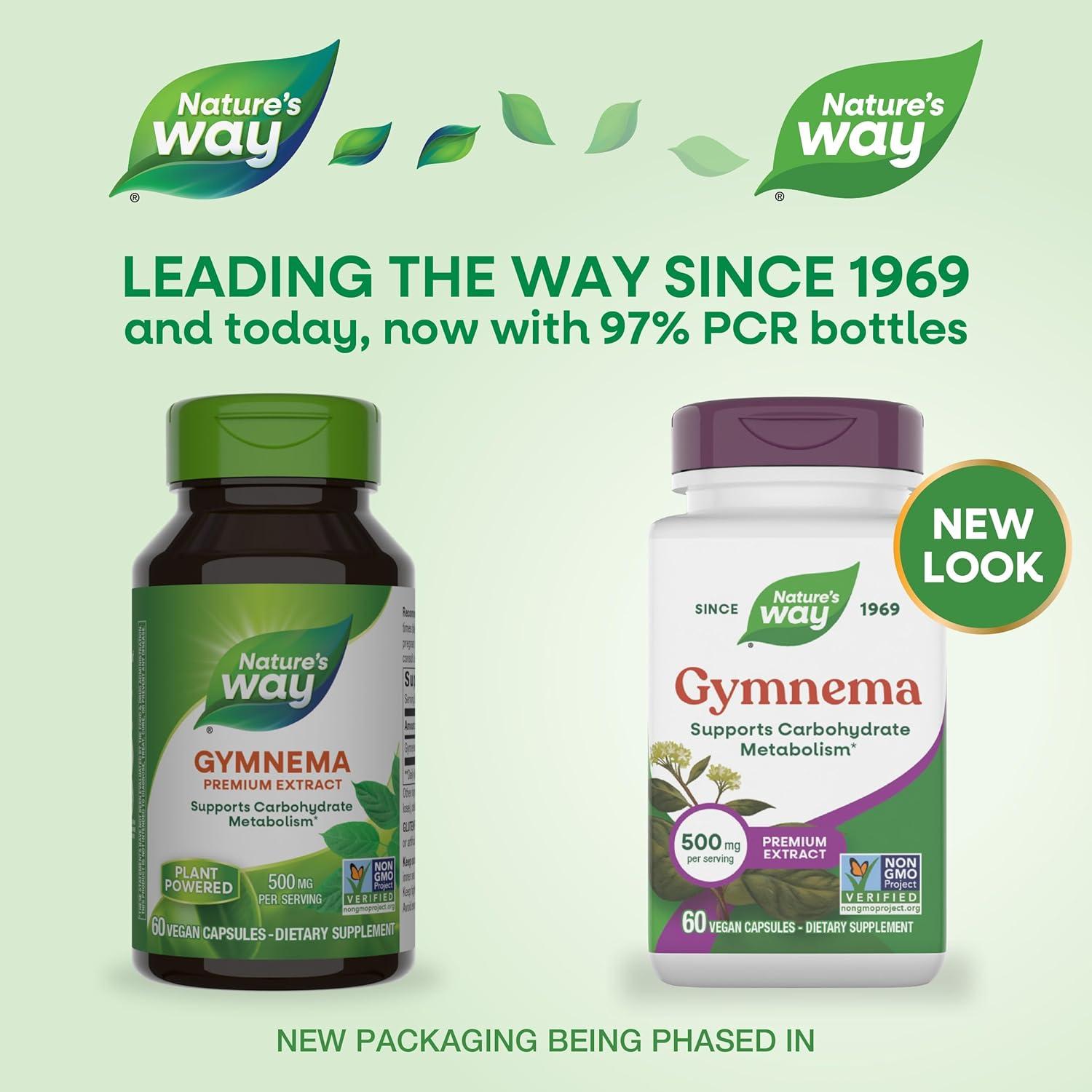 image:imageNatures Way Gymnema Premium Extract Supports Carbohydrate Metabolism 500 mg per Serving NonGMO Project Verified 60 Vegan Capsules Packaging May Vary