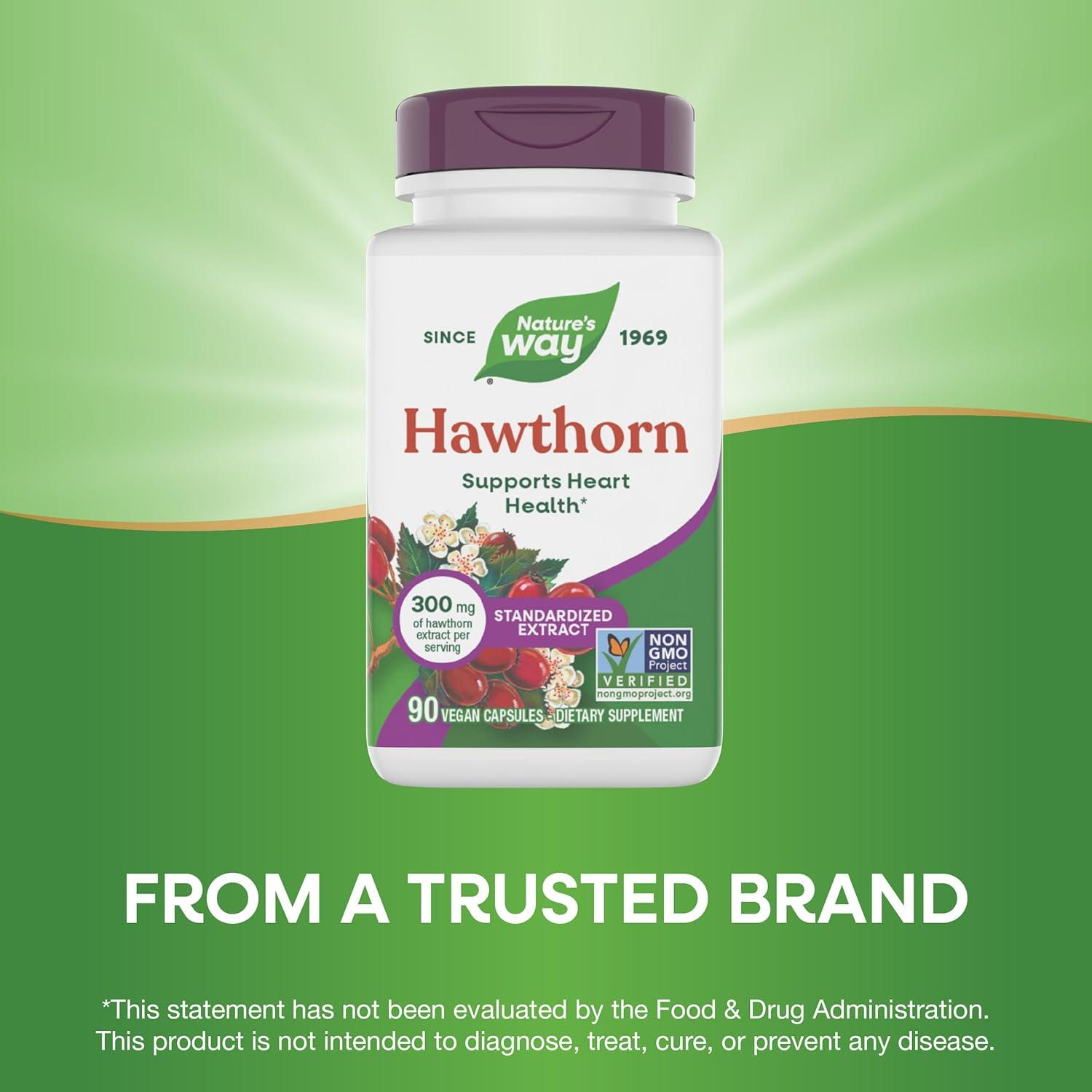 image:imageNatures Way Hawthorn Capsules Standardized Extract Supports Heart Health Standardized to 18 Flavonoids NonGMO Project Verified Vegan 90 Capsules Packaging May Vary