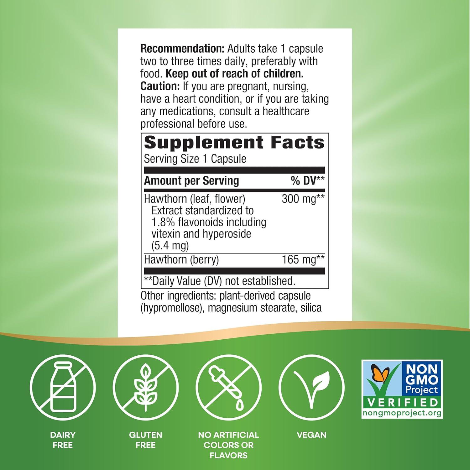 image:imageNatures Way Hawthorn Capsules Standardized Extract Supports Heart Health Standardized to 18 Flavonoids NonGMO Project Verified Vegan 90 Capsules Packaging May Vary