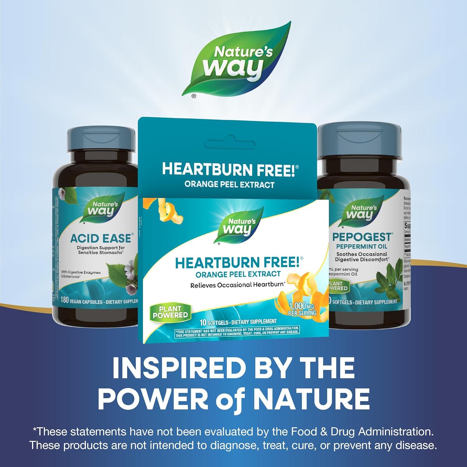 image:imageNatures Way Heartburn Free with Orange Peel Extract Relieves Occasional Acid Indigestion 1000 mg per Serving 10 Softgels Packaging May Vary