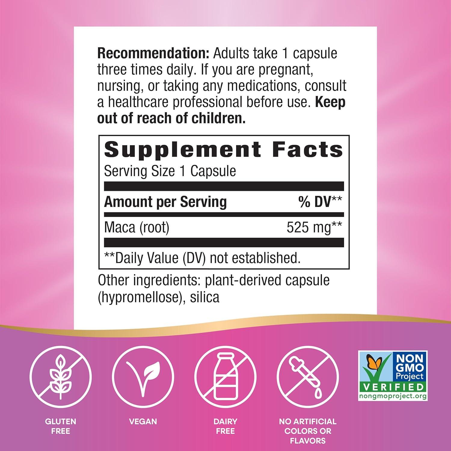 image:imageNatures Way Maca Root Traditional Libido Support 525 mg per Serving NonGMO Project Verified 100 Vegan Capsules Packaging May Vary