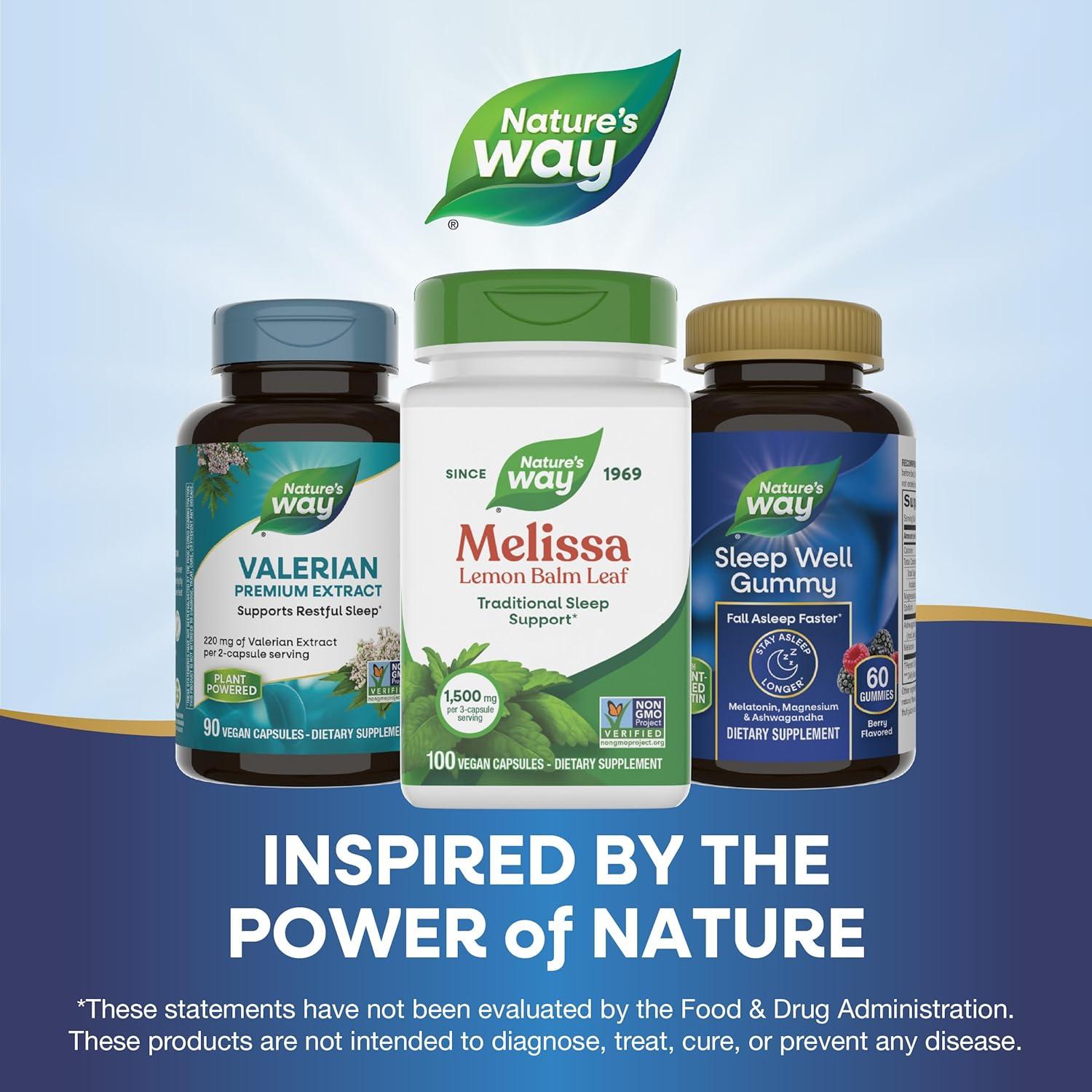 image:imageNatures Way Melissa Lemon Balm Leaf Traditional Sleep Support Melatonin Free 1500 mg per 3Capsule Serving NonGMO Project Verified 100 Vegan Capsules Packaging May Vary100 Count Pack of 1