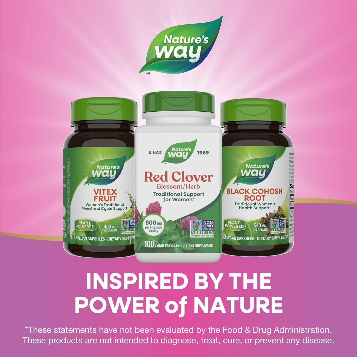 image:imageNatures Way Red Clover Blossom Herb Traditional Health Support for Women 800 mg per 2Capsule Serving NonGMO Project Verified Red Clover Supplement 100 Vegan Capsules Packaging May Vary100 Count Pack of 1