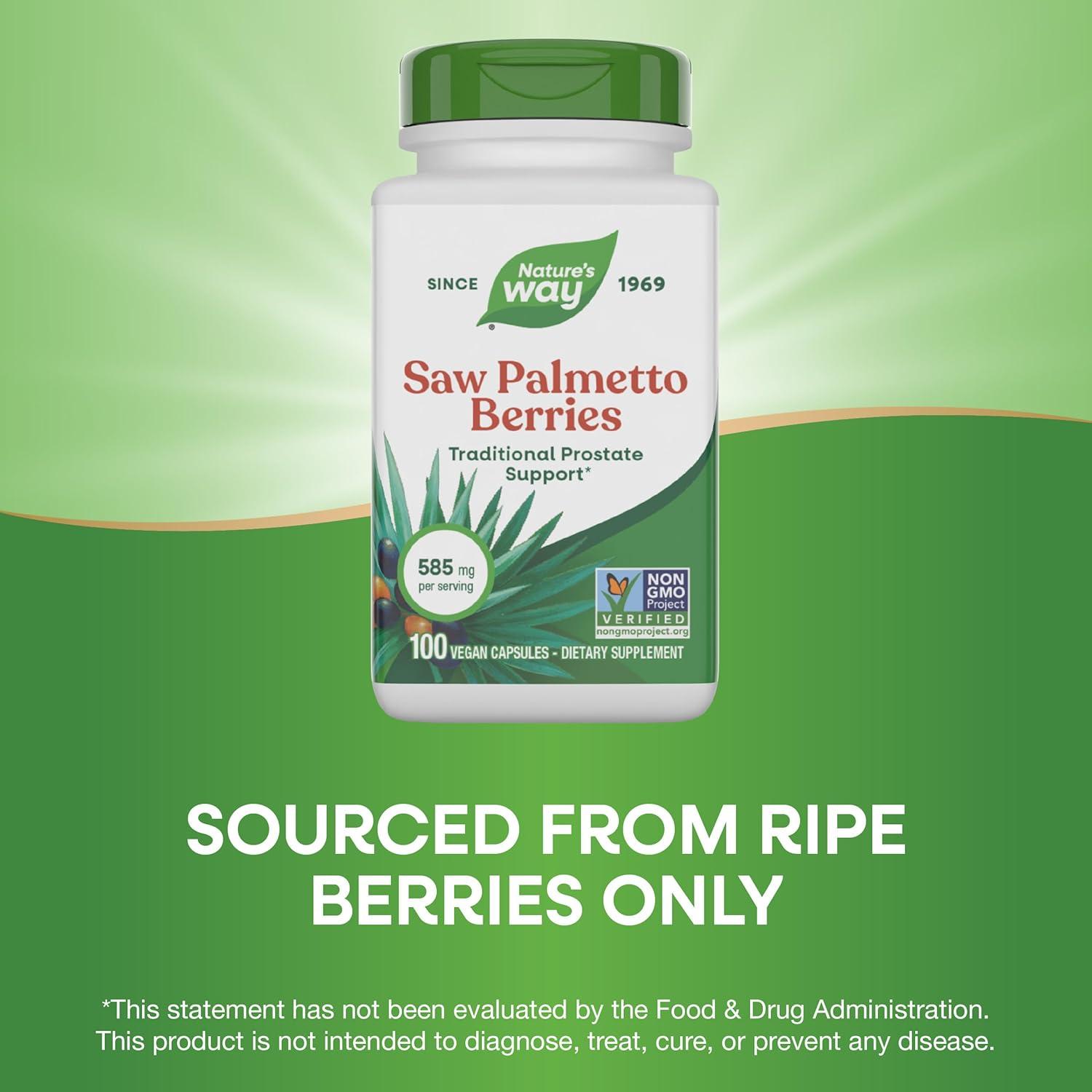 image:imageNatures Way Saw Palmetto Berries Traditional Prostate Support 585 mg per serving NonGMO Project Verified Vegan 180 Capsules100 Count Pack of 1