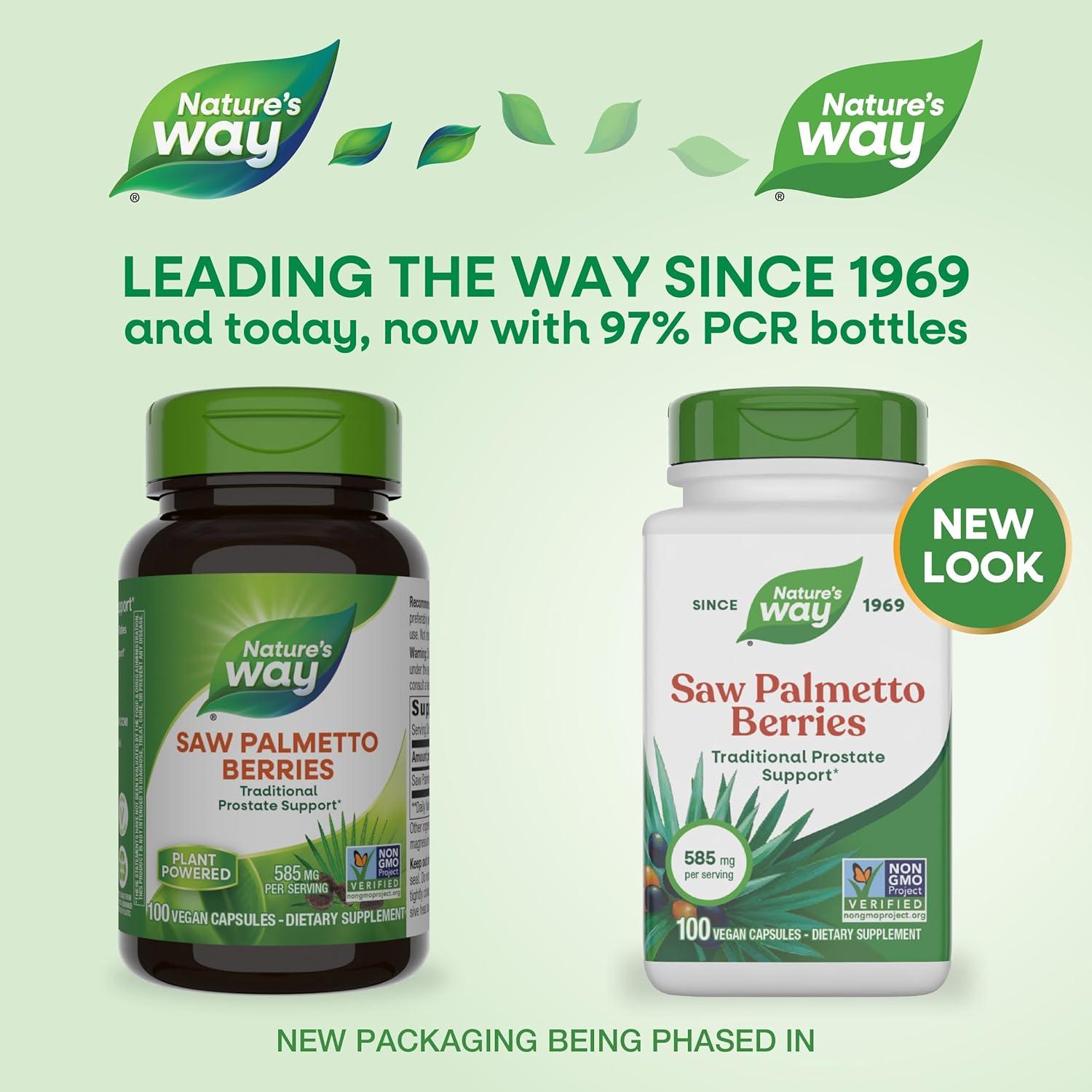 image:imageNatures Way Saw Palmetto Berries Traditional Prostate Support 585 mg per serving NonGMO Project Verified Vegan 180 Capsules100 Count Pack of 1