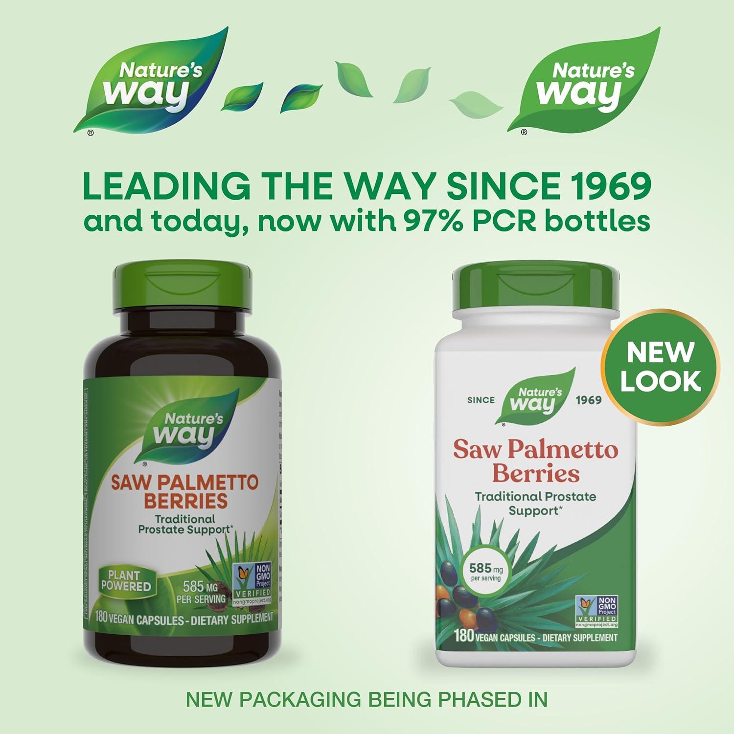 image:imageNatures Way Saw Palmetto Berries Traditional Prostate Support 585 mg per serving NonGMO Project Verified Vegan 180 Capsules180 Count Pack of 1