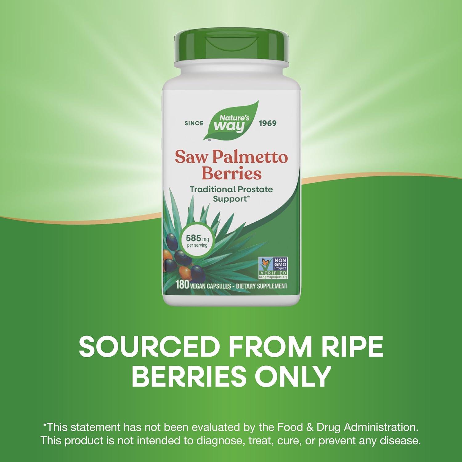 image:imageNatures Way Saw Palmetto Berries Traditional Prostate Support 585 mg per serving NonGMO Project Verified Vegan 180 Capsules180 Count Pack of 1