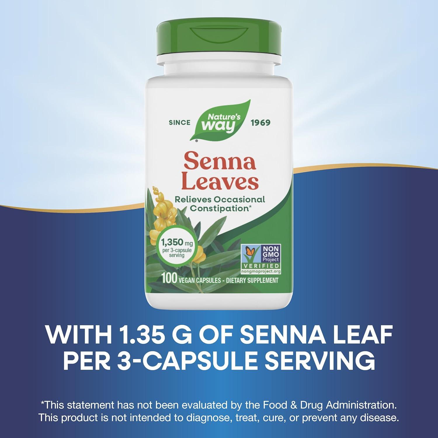 image:imageNatures Way Senna Leaves Relieves Occasional Constipation 1350 mg per 3Capsule Serving NonGMO Project Verified 100 Capsules Packaging May Vary100 Count Pack of 1