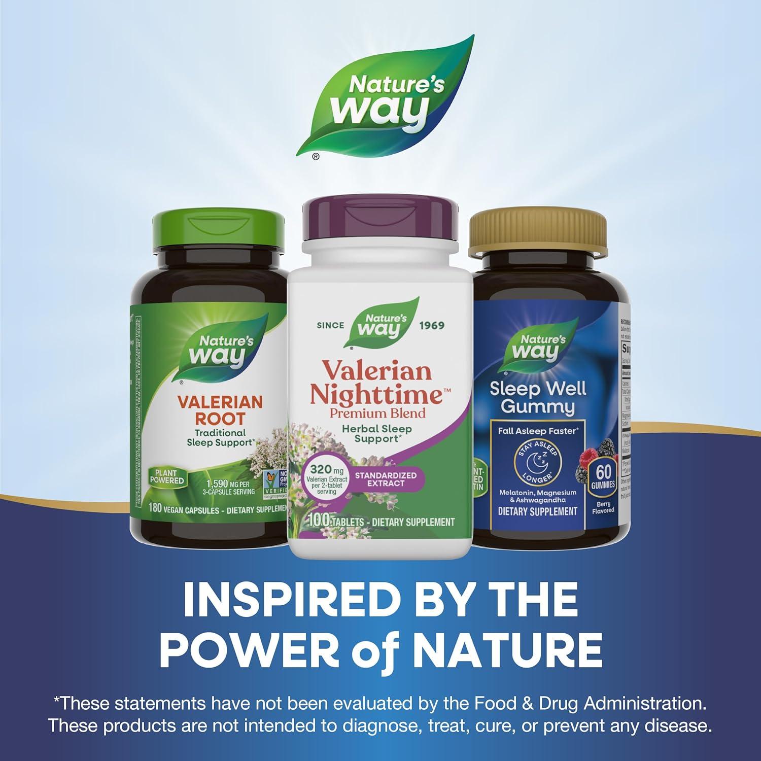 image:imageNatures Way Valerian Nighttime Premium Blend Herbal Sleep Support Supplements 320 mg of Valerian Extract per 2tablet serving GlutenFree 100 Tablets Packaging May Vary