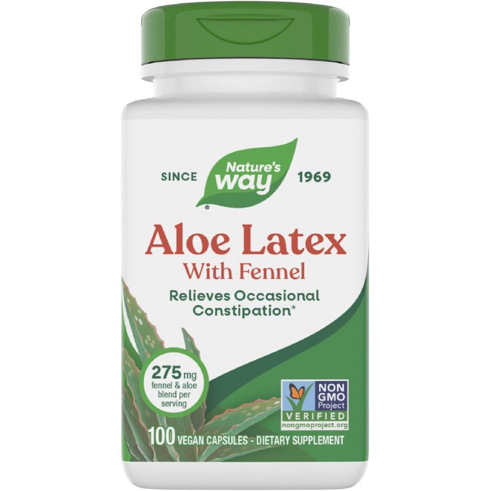 image:imageNatures Way Aloe Latex with Fennel Aloe Vera Capsules for Occasional Constipation NonGMO Project Verified Gluten Free 100 Vegan Capsules Packaging May Vary100 Count Pack of 1