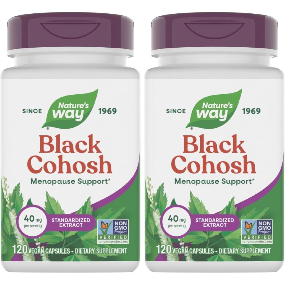 image:imageNatures Way Black Cohosh Premium Extract Helps Reduce Night Sweats and Promotes Restful Sleep for Women During Menopause 40 mg per Serving 120 Vegan Capsules Packaging May Vary120 Count Pack of 2