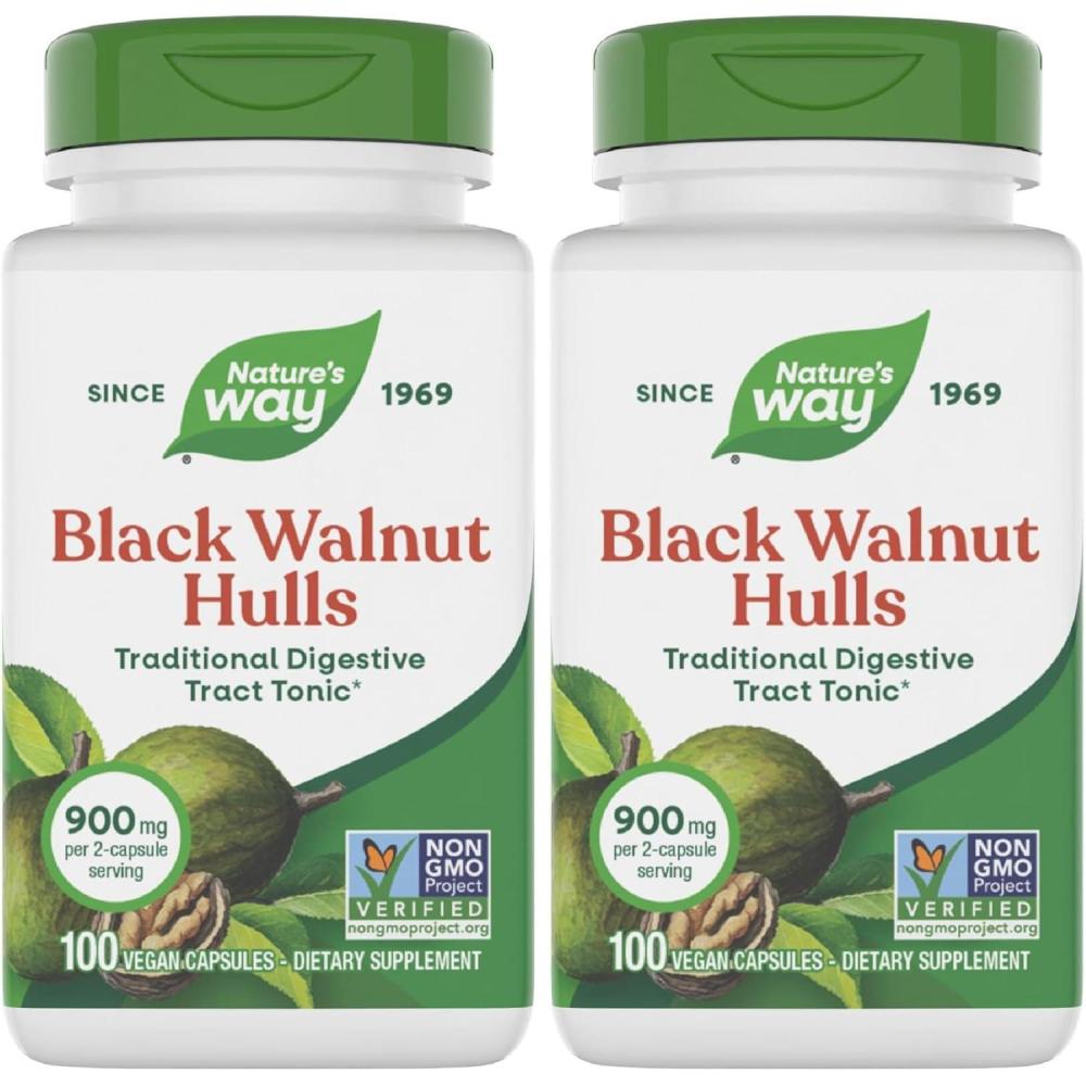 image:imageNatures Way Black Walnut Hulls Traditional Digestive Tract Tonic 900 mg per 2Capsule Serving NonGMO Project Verified Vegan 100 Capsules Packaging May Vary100 Count Pack of 2