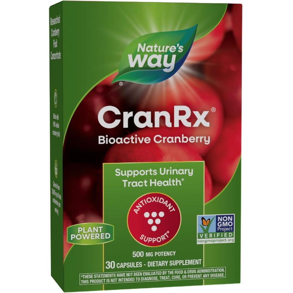 image:imageNatures Way CranRx BioActive Cranberry Supports Urinary Tract Health Antioxidant Support 500 mg potency Vegan NonGMO Project Verified 30 Capsules