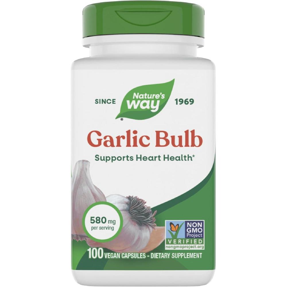 image:imageNatures Way Garlic Bulb Supports Heart Health NonGMO Project Verified 580 mg per Serving Vegan 100 Capsules Packaging May Vary1