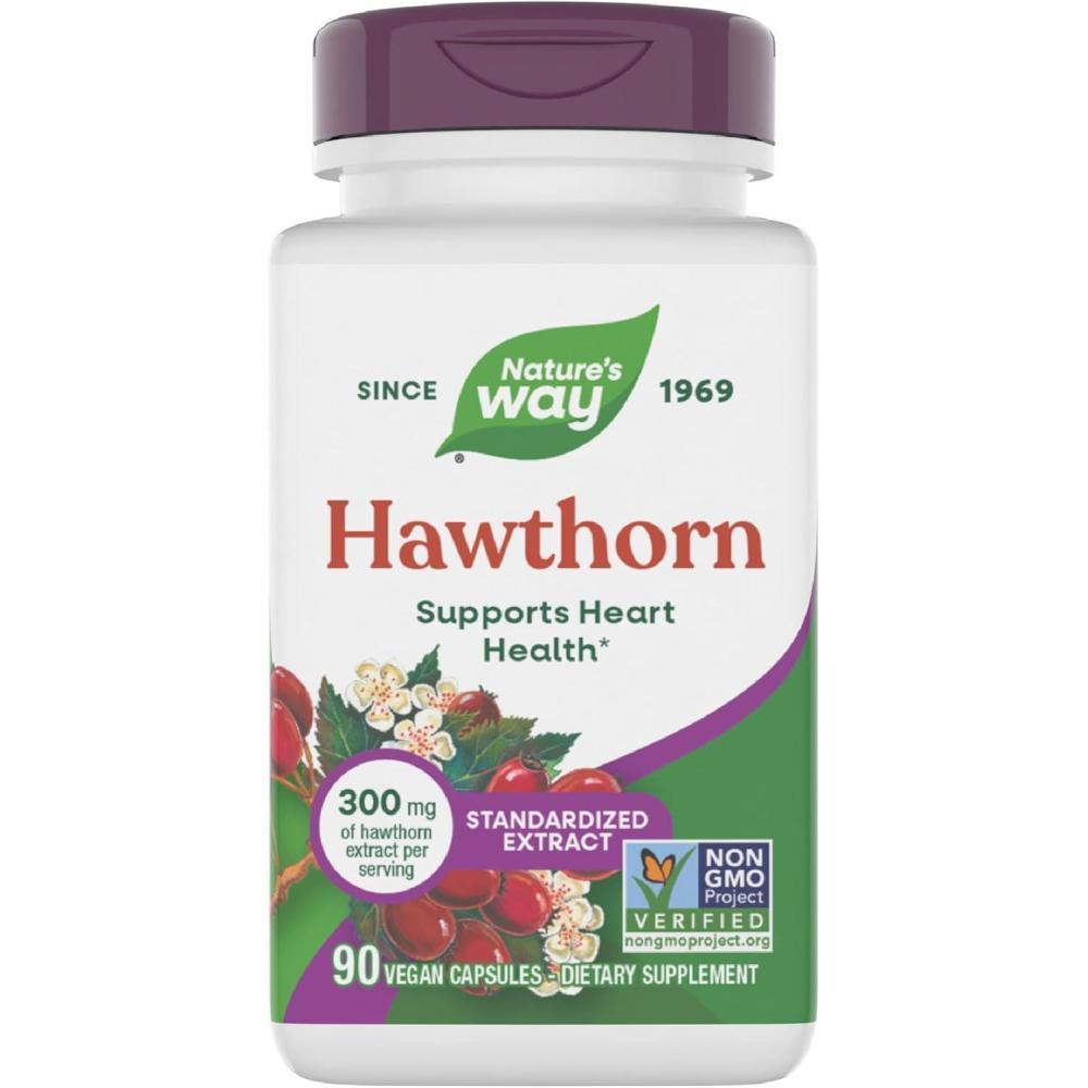 image:imageNatures Way Hawthorn Capsules Standardized Extract Supports Heart Health Standardized to 18 Flavonoids NonGMO Project Verified Vegan 90 Capsules Packaging May Vary