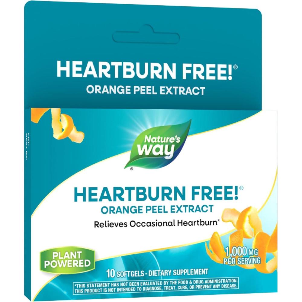image:imageNatures Way Heartburn Free with Orange Peel Extract Relieves Occasional Acid Indigestion 1000 mg per Serving 10 Softgels Packaging May Vary