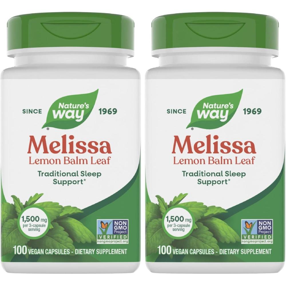 image:imageNatures Way Melissa Lemon Balm Leaf Traditional Sleep Support Melatonin Free 1500 mg per 3Capsule Serving NonGMO Project Verified 100 Vegan Capsules Packaging May Vary100 Count Pack of 2