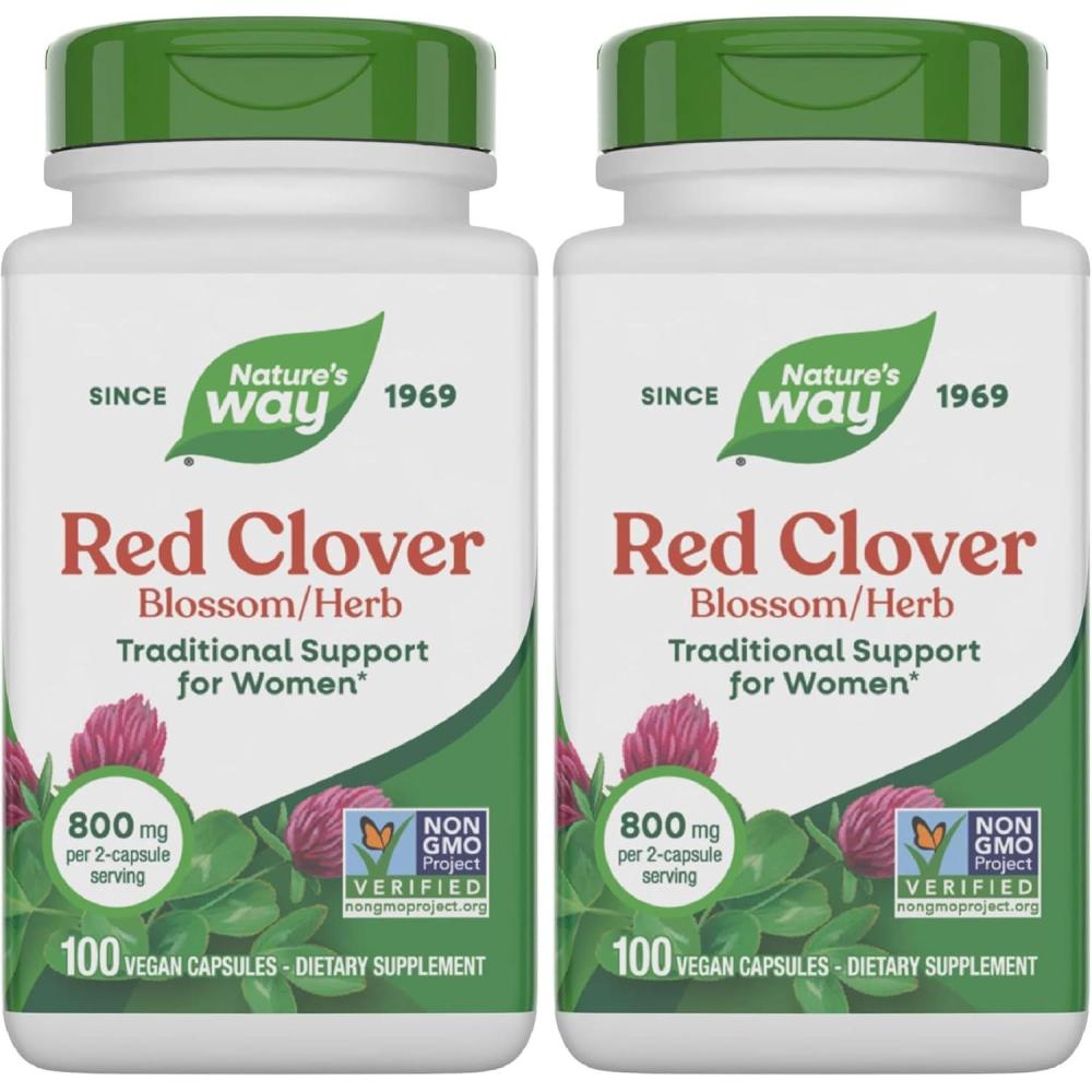 image:imageNatures Way Red Clover Blossom Herb Traditional Health Support for Women 800 mg per 2Capsule Serving NonGMO Project Verified Red Clover Supplement 100 Vegan Capsules Packaging May Vary100 Count Pack of 2