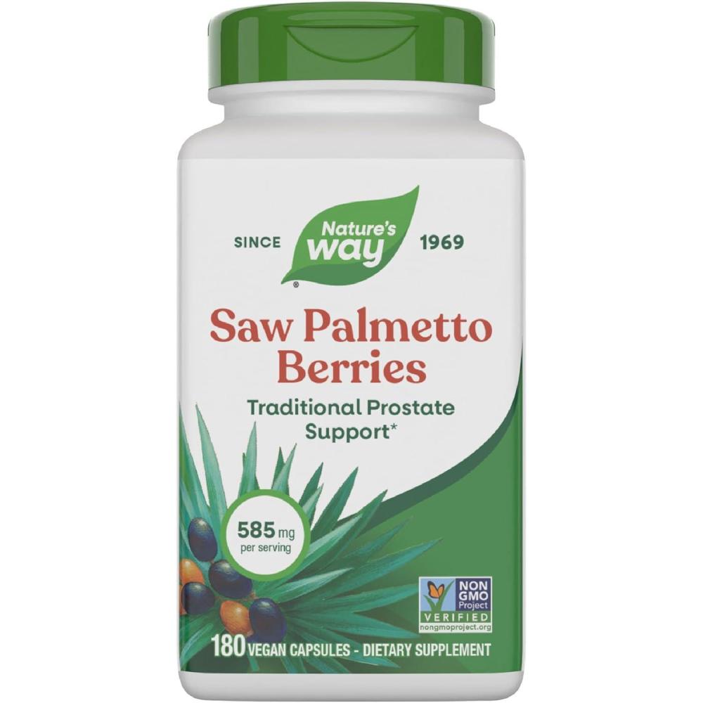 image:imageNatures Way Saw Palmetto Berries Traditional Prostate Support 585 mg per serving NonGMO Project Verified Vegan 180 Capsules180 Count Pack of 1