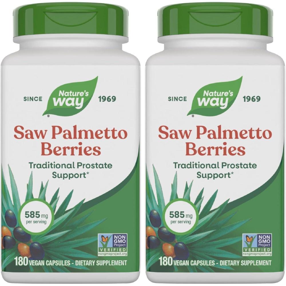 image:imageNatures Way Saw Palmetto Berries Traditional Prostate Support 585 mg per serving NonGMO Project Verified Vegan 180 Capsules180 Count Pack of 2