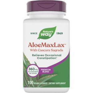 Nature’s Way AloeMaxLax, Premium Blend, Relieves Occasional Constipation*, with Cascara Sagrada, 360 mg per Serving, Vegan, 100 Capsules (Packaging May Vary)